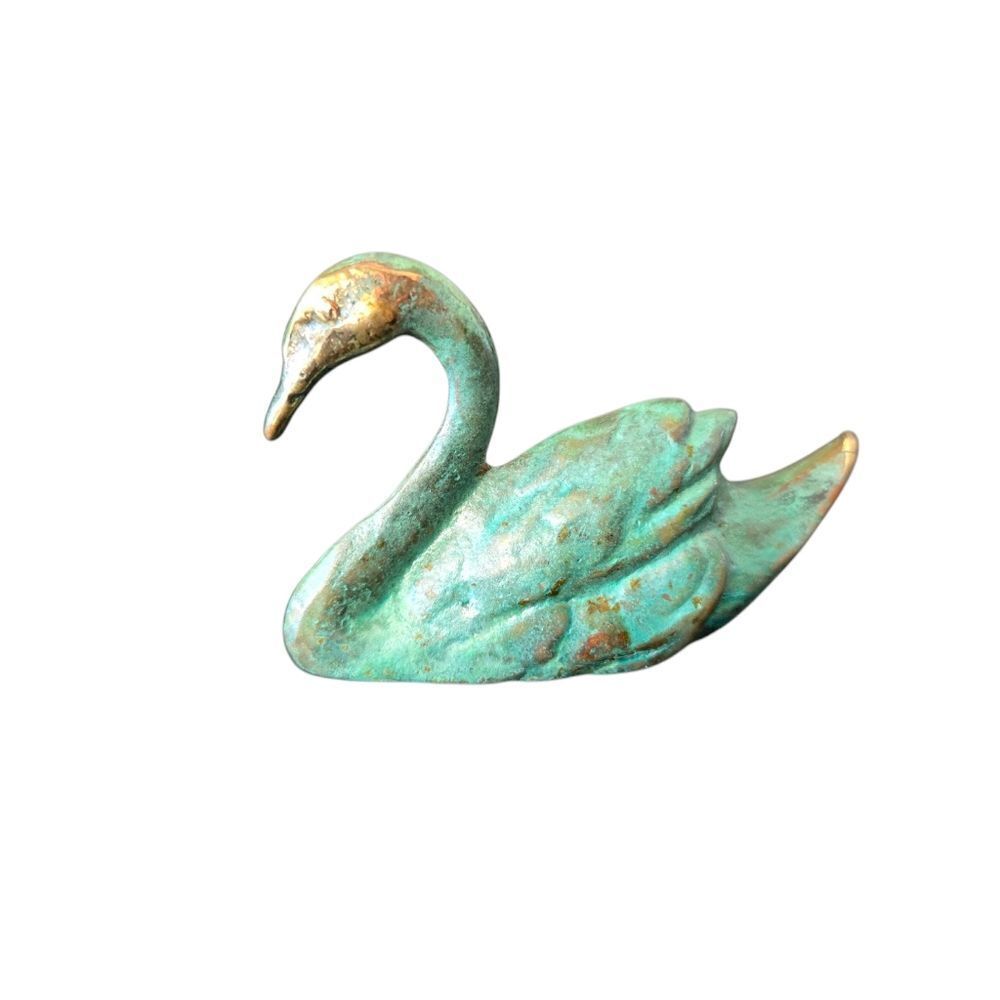 Small Bronze Cast Swan Figurine Nelles Sculpture Bookshelf Decor Paperweight
